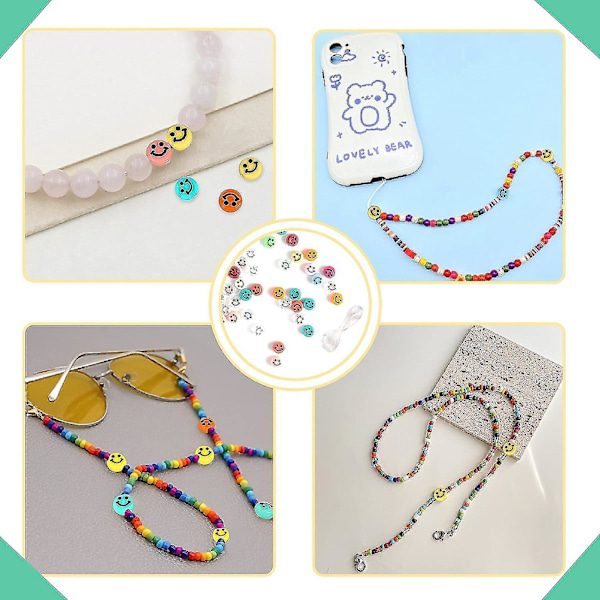 Smilende perler - 100 stk. smilende perler, gennemsigtige elastiske akryl smilende perler, blandede farver smilende perler smykkeproduktion