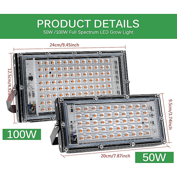 100/50w Havearbejde Lampe, Fuld Spektrum Led Plantevækstlys Med Infrarød Uv, Ideel Til Indendørs
