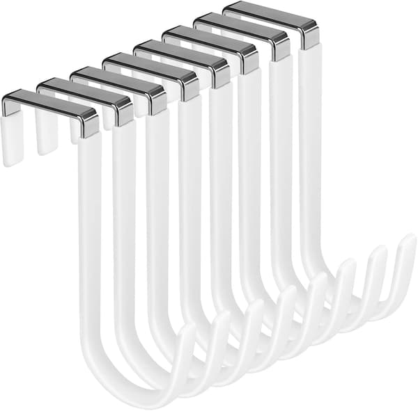 8-pack dörrkrokar Vinylbelagda tunga dörrkrokar Vit