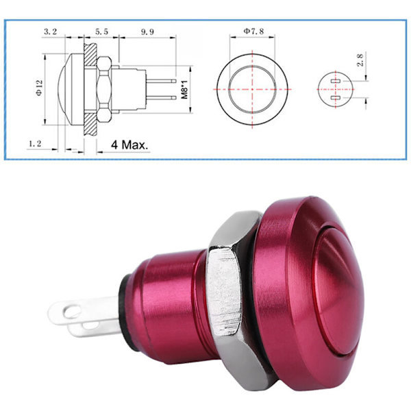 1A 24V 8mm Mini Vattentät Bil Momentan Tryckknapp Strömbrytare Zink Aluminiumlegering