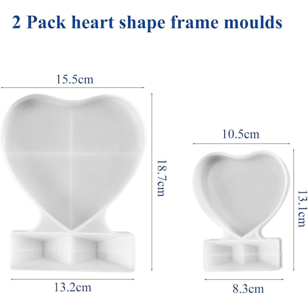 2 stk. Fotorammeform Billede Silikon Hjerteform Krystalharpiksform + 12