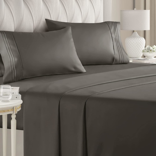 California King Size lakanset - Andningsbart & kylande - Hotell lyx sängkläder - Extra mjukt - Djupa fickor - Lätt passform - 4-delat set - Rynkfri -