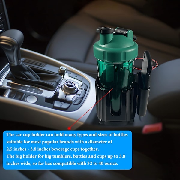 Bilkopholder Udvider Adapter Med Telefonholder (justerbar), Dobbelt Bilkopholder Organizer Passer Til 2,5\"-3,8\" Diameter 18-40 Oz Flasker, Krus, Stor
