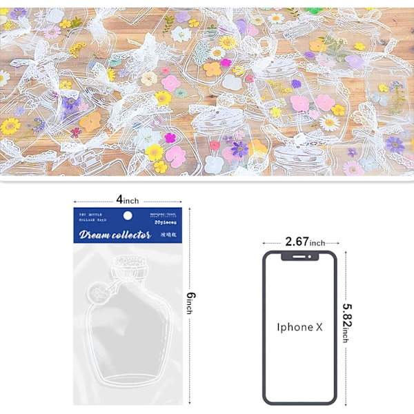 40 stora transparenta torkade blomsterbokmärken set, DIY bokmärkesmaskin, handgjorda vackra transparenta blomstersidbokmärken