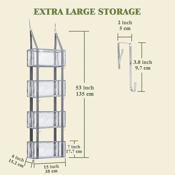 Over The Door Organiser, Pantry Door Organiser, Hængende Hylder Skab Organiser Med 4 Klare Lommer（grå)