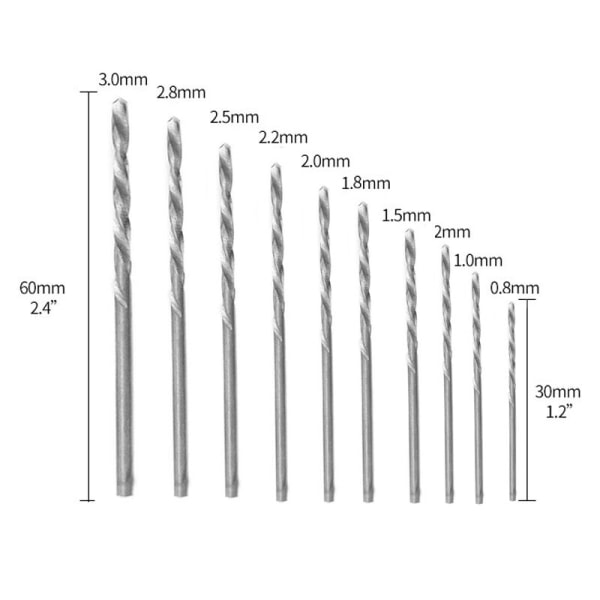 11 st Mini metallhandborrar, Uv-hartsgjutningsverktyg och handgjorda smyckesverktyg med 0,8 mm till 3,0 mm borrskruv