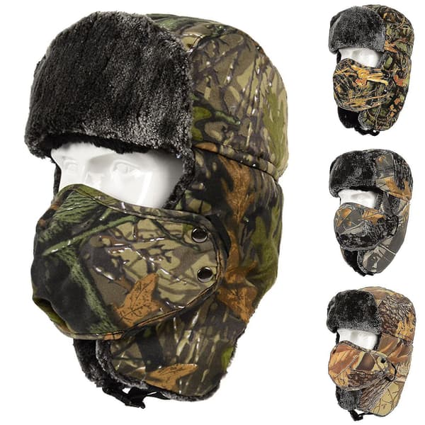 Mænd Hat Camouflage Fortykke Efterår Vinter Varm Koreansk Stil Øre Klap Hat Til Udendørs（Grå）
