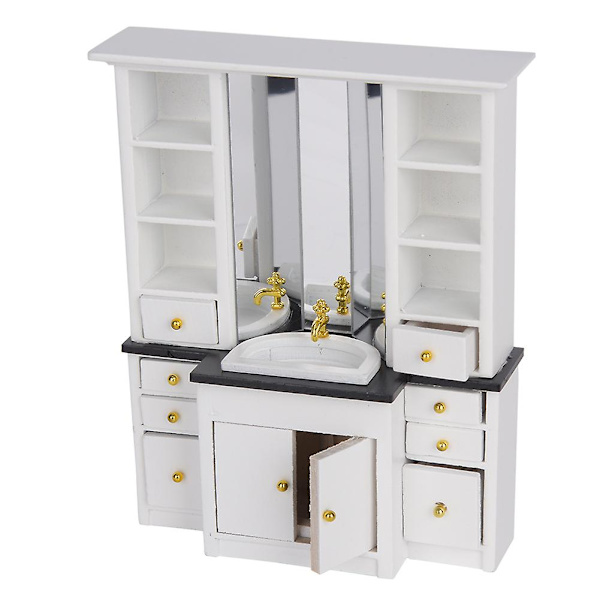 1/12 Dockhus Mini Handfatsskåp Miniatyr Möbler för Badrum Kök Dekoration Vit