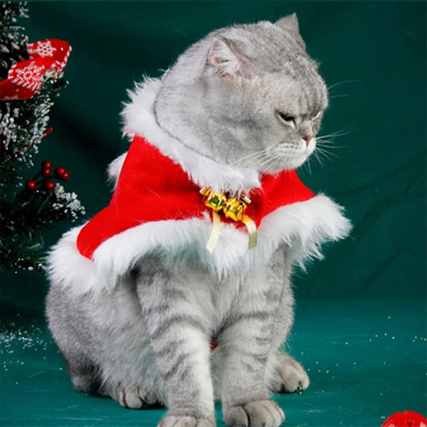 Sød julekattekostume med bjælde, julekostumer til katte og hvalpe, rød L-sæt