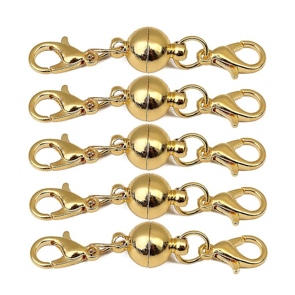 Five Pairs Fashion Stainless Steel Spherical Bracelet Magnetic Clasp / Round Necklace Connecting Clasp Gold