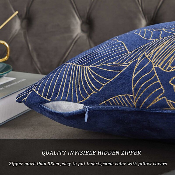Kuddfodral 30 x 50 cm Sammet Guld Blad Kuddfodral Blå Dekorativ Kuddfodral Överkast Kudde för Soffa Sovrum Vardagsrum Set om 2