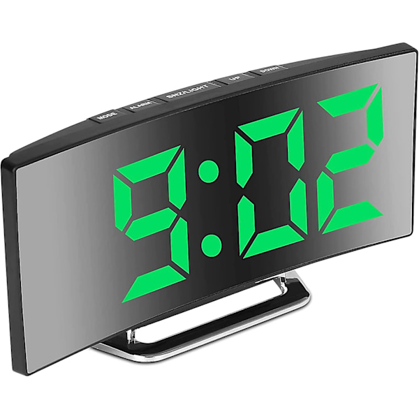 Digital väckarklocka för sovrum, 7'' LED-spegelskärm, 2 ljusstyrkor, 12/24H, temperatur, datum, nattlampa, snooze, USB-laddning och batteridriven