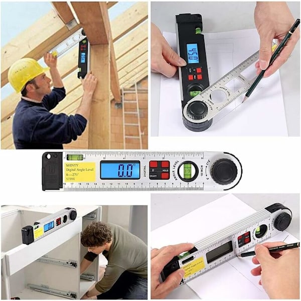 Vinkelmätare 0-270°, Laserpassare med digital display, Vattenpass med LED-bakgrundsbelysning, Digital vinkelmätare