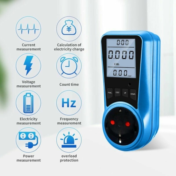 Digital power EU-kontakt AC Voltmeter Energitestare Regulatorkontakt 2,5" x 3" x 5" Blå