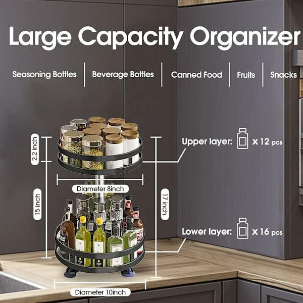 2-delad Lazy Susan 360 graders roterande bricka 9\" halkfri roterande vävnadsförvaringsbehållare badrum köksskåp skafferi bänkskiva arrangör