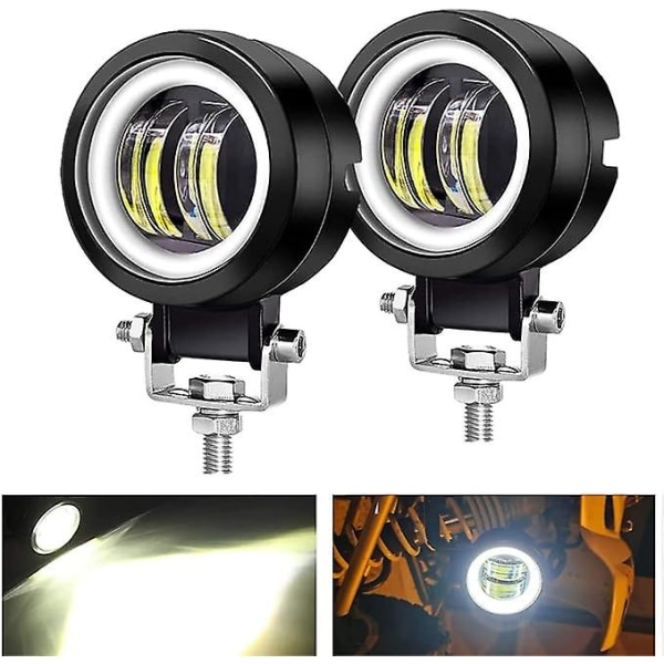 Pair 3 Round LED Fog Lights DRL Angel Eyes 6000K 80W 8000lm 10-80V DC Led Project White SUV Motorcycles IP68 Waterproof Adjustable Mounting Brackets