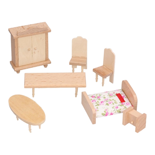 Dockhus Trä Sovrum Möbler Set Lätt Exquisit Mini Sovrum Möbler Modell för DockhusSovrum Serie