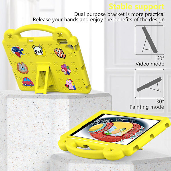 Cartoon Pattern Case For Ipad Pro 10.5 Inch Air 10.5 Inch 2019 With Handle, Adjustable Stand, Shockproof, Kid Friendly Design Cover（Yellow）