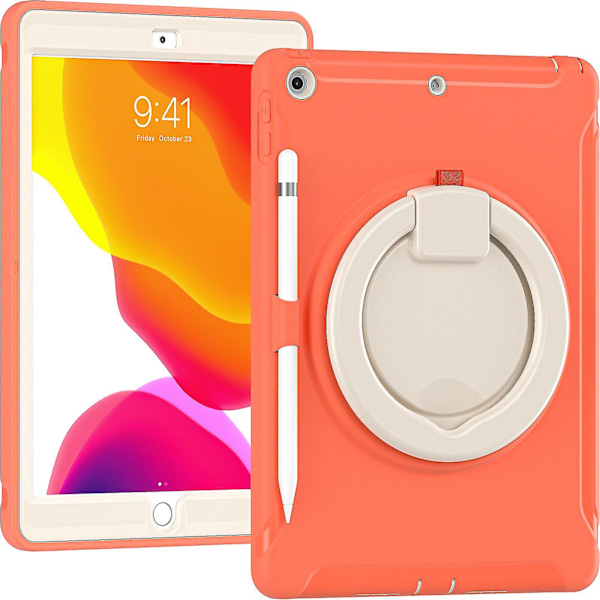 Nytt fodral för iPad 10,2 tum 2019/2020 med roterande stativ, stöttåligt, kameraskydd (korallorange)