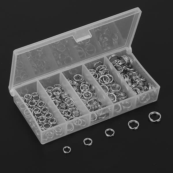 Fiske rostfritt stål dubbla split ring 200 st lockbete tillbehör plastfodral set