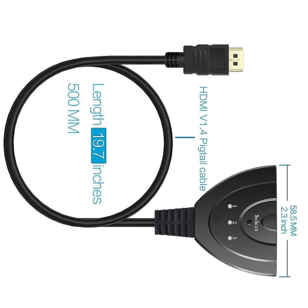 Hdmi-växel 3 portar med pigtail-kabel Switch Splitter High Speed-kontakt 3d-stöd 1080p för HDTV, PC, PS3, Xbox One, Xbox360, projektor, STB, Nintend