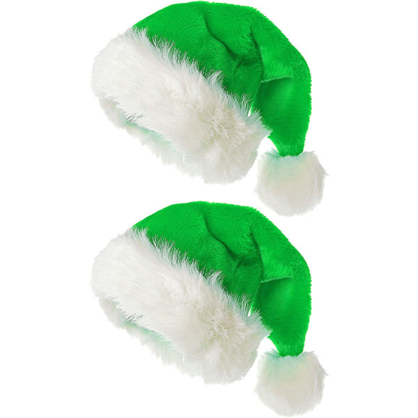 Liangnv 2-pack tomtemössa för vuxna julmössa Traditionell grön och vit plysch jultomtehatt för julfest