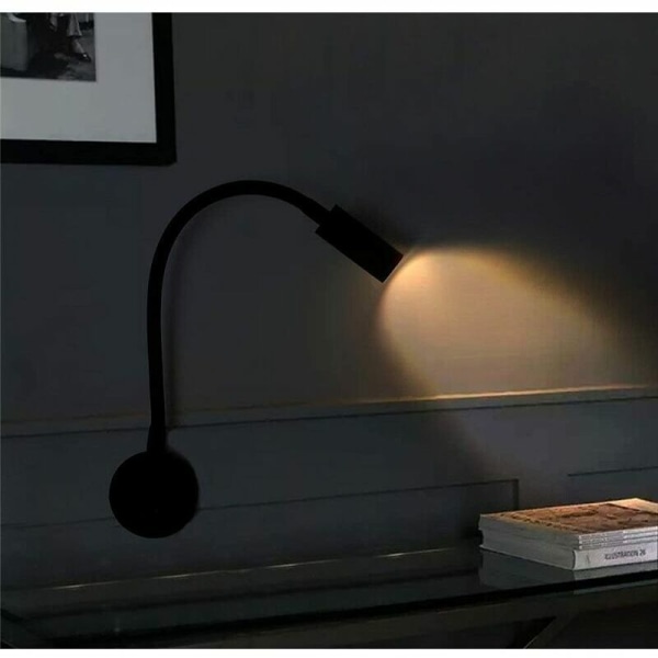 2 st Svart 3W Väggläslampa Flexibel Justerbar Halslampa Aluminium Skrivbordslampa Sänglampa med strömbrytare LED Ögonvård