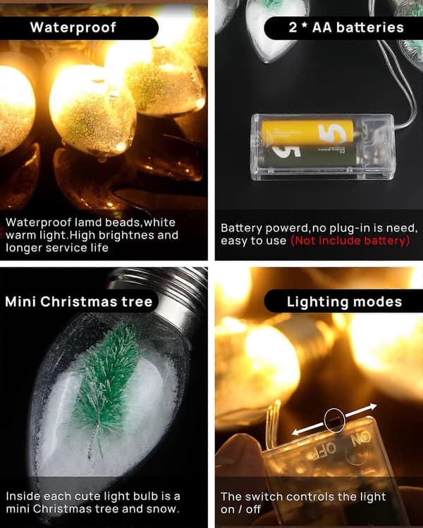 2 meter Batteri Mini Træ & Sne LED Lys – Soveværelsesindretning