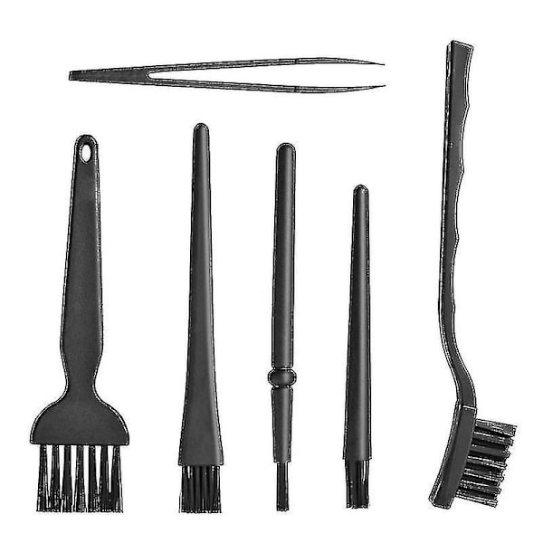 Practical 6 In 1 Plastic Black Small Portable Handle Nylon Anti Static Brushes Cleaning Keyboard Brush Kit Home Cleaning