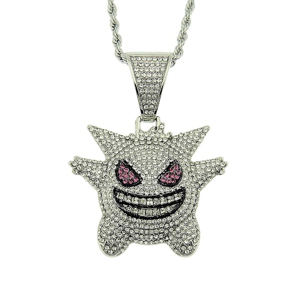 Diamond Hip Hop Necklace 3d Elf Pendant Hip Hop Necklace Accessories (silver)