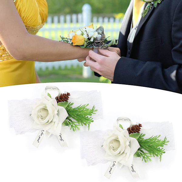 Handledsblommor för bröllop - 2 st brudtärnas sidenhandledsblommor bröllopsceremoni dekoration (vit)
