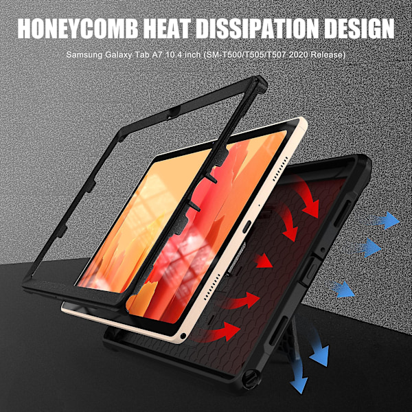 Blank yta fodral för Samsung Tab A7 10,4 tum med justerbart stativ, bikakeform värmeavledning design, fullständigt skyddande fodral