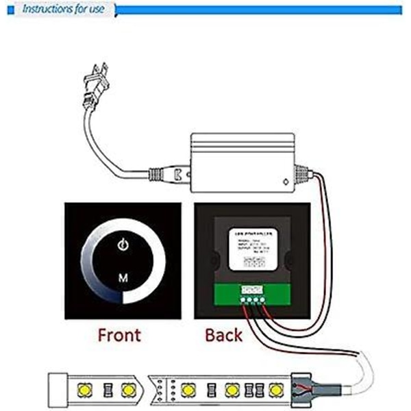 Dæmpbar lys, dæmpbar LED-touchpanel, monokrom dæmpningsvægkontaktcontroller, stille DC 12v-24v touchpanel LED-lysstrimmel med brugermanual (bl