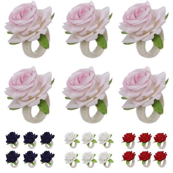 Handgjorda blomservett-ringar, set om 6 Rosa