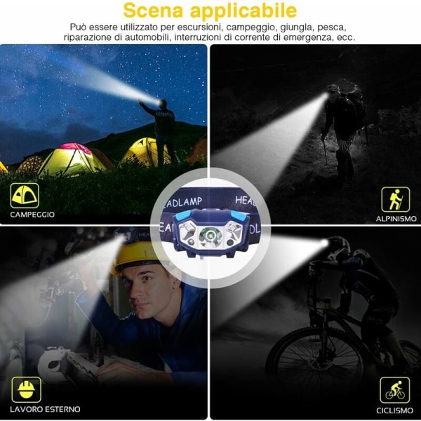 Uppladdningsbar LED-strålkastare 5 lägen Vattentät 350 Lm för camping, vandring, jogging, fiske, gör det själv