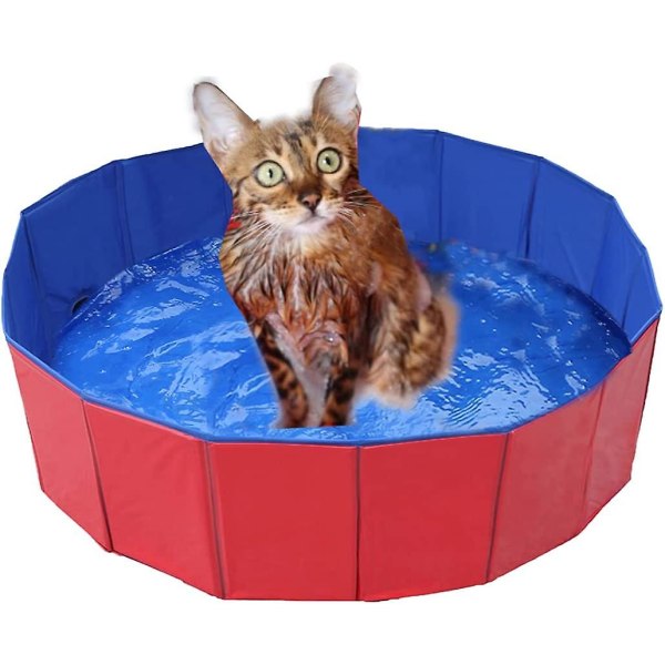 Hopfällbar pool för hundar och katter, miljövänlig pvc, halkskydd, med avloppsventil, för hundar och katter, 80X20 Cm