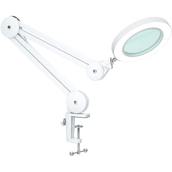 Magnifying Lamp, Task Lamp - With 105mm 5 Diopter Glass Lens, Metal Clamp, Swivel Arm, Dimmable Lights In 3 Color Mode 16 Watt White