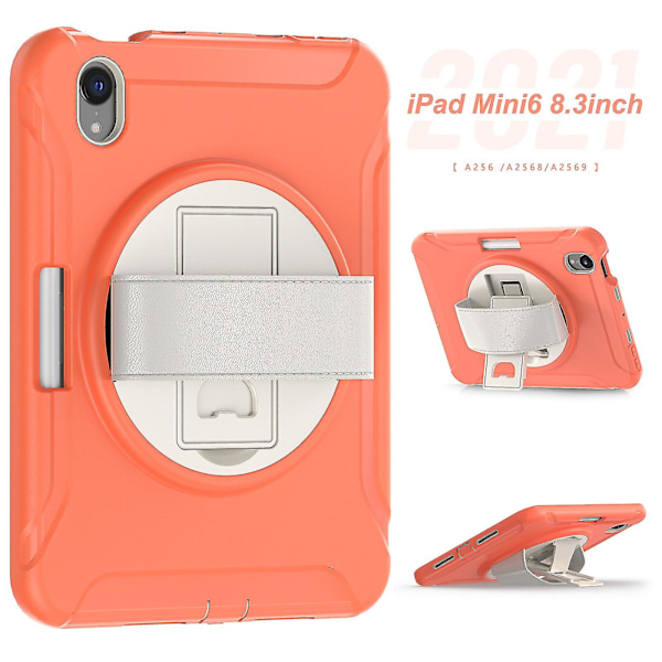 Nyt Etui Til Ipad Mini6 8.3 Tommer Med Roterende Stativ, Penneholder（Korallorange）