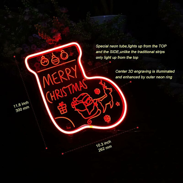 Julstrumpa Neon Skylt Röd 3D Akryl LED Neon Ljus Ord XMAS USB-driven Dimbar Skrivbordslampa för Hemmakontor Jul Fest Bar Dekoration