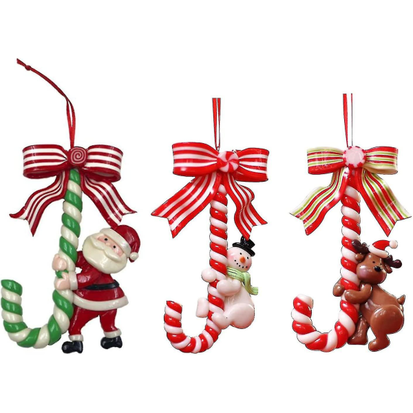 3 st julgodisprydnader, harts jultomten snögubbe renar som håller godiskäppen med pilbåge Söta hängsmycke för julgran Hangin