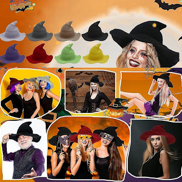 Kvinde Heks Hat Til Halloween Uld Hatte Bred Skygge Spire Strikket Hue Fest Og Daglig（M，Stil 3）