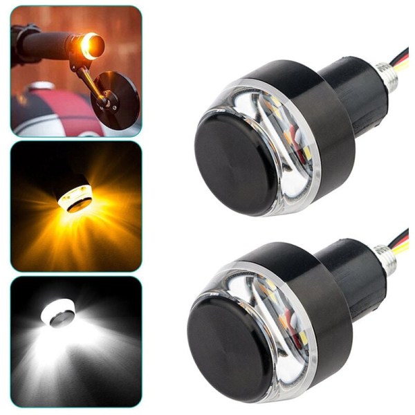 CNC 12V LED-blinkers för motorcykel, styreändesblinkers för 22 mm styre, blinkersindikator för styre (1 par, gul till vit??)
