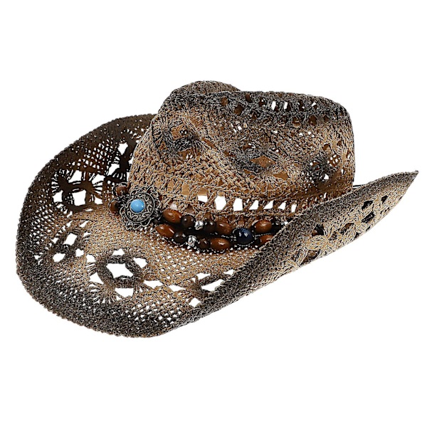1 st utomhus solskydd retro tofs cowboy cowgirl sommar halmhatt（38X28CM，kaffe）