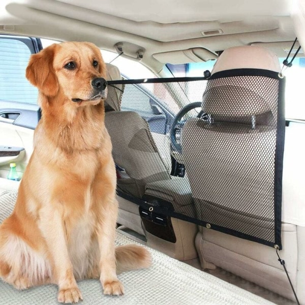Husdjursbilsnät Bärbart skyddsnät Bilsepareringsnät för hundar och katter med krokar och rep Universal mesh 115cm 62cm