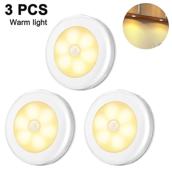 Rund Smart LED Natlampe Skab Seng Soveværelse Garderobe Skab Belysning Magnetisk Induktion Lampe uden Batteri