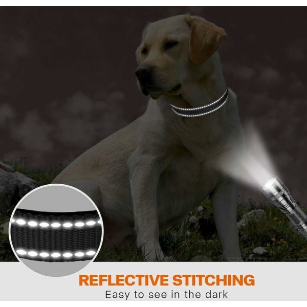 Hundhalsband, klassiskt justerbart reflekterande nylon med mjuk ventilerande mesh för medelstora hundar, M, svart