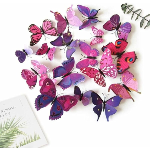 36st 3D fjärilsdekaler Lila fjärilsdekorationer/dekorativa fjärilar väggdekaler Sovrum Vuxna flickor Fjärilsdekoration väggdekorationer