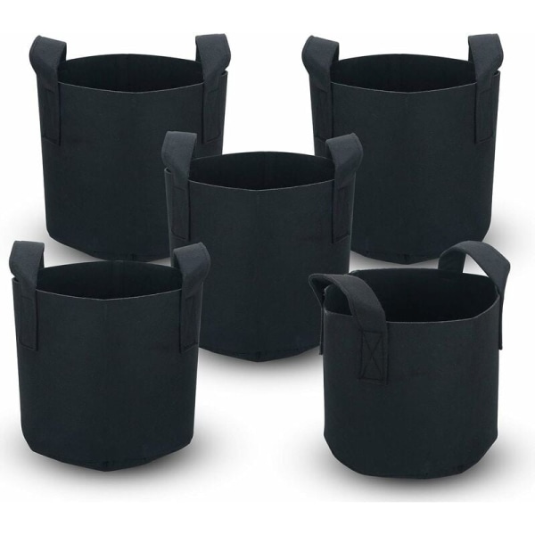 5-pack 20 liters - 5 gallons odlade växtpåsar - 25 x 30 cm - med bärhandtag - för trädgård växthus etc. - växtpåse