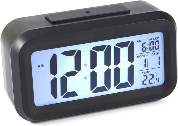 LED Digitalt Vækkeur med Sensorlys til Tids- og Temperaturvisning, Sort