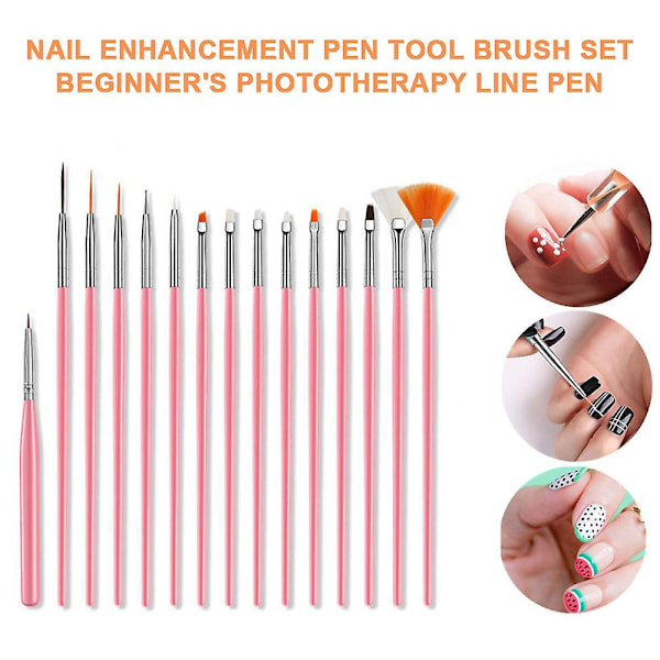 15 st Nail Art Penslar Nail Art Verktyg Set Nail Art Målning DIY Nail Art（rosa）